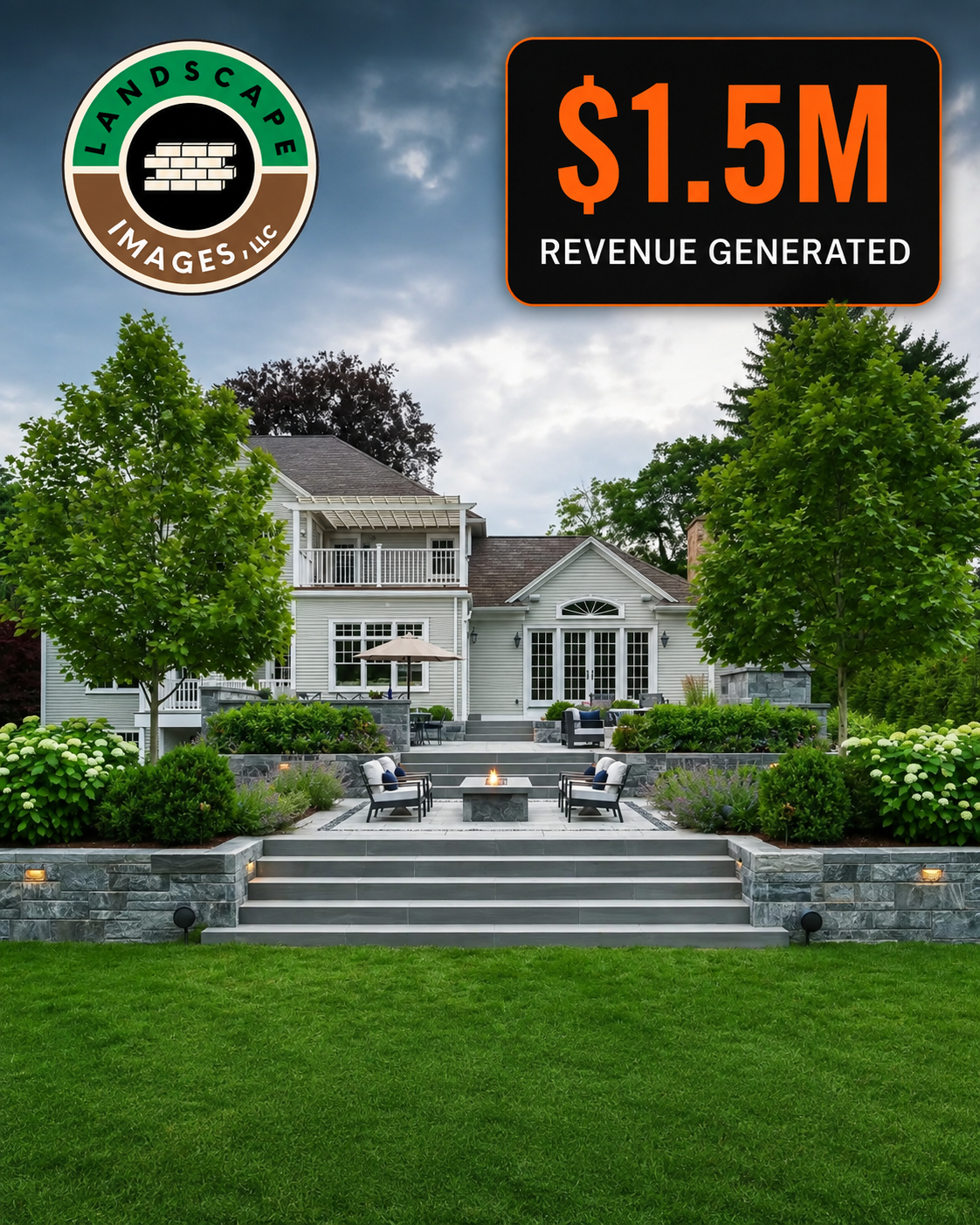 Landscape Images backyard patio and fire pit project with $1.5M revenue generated