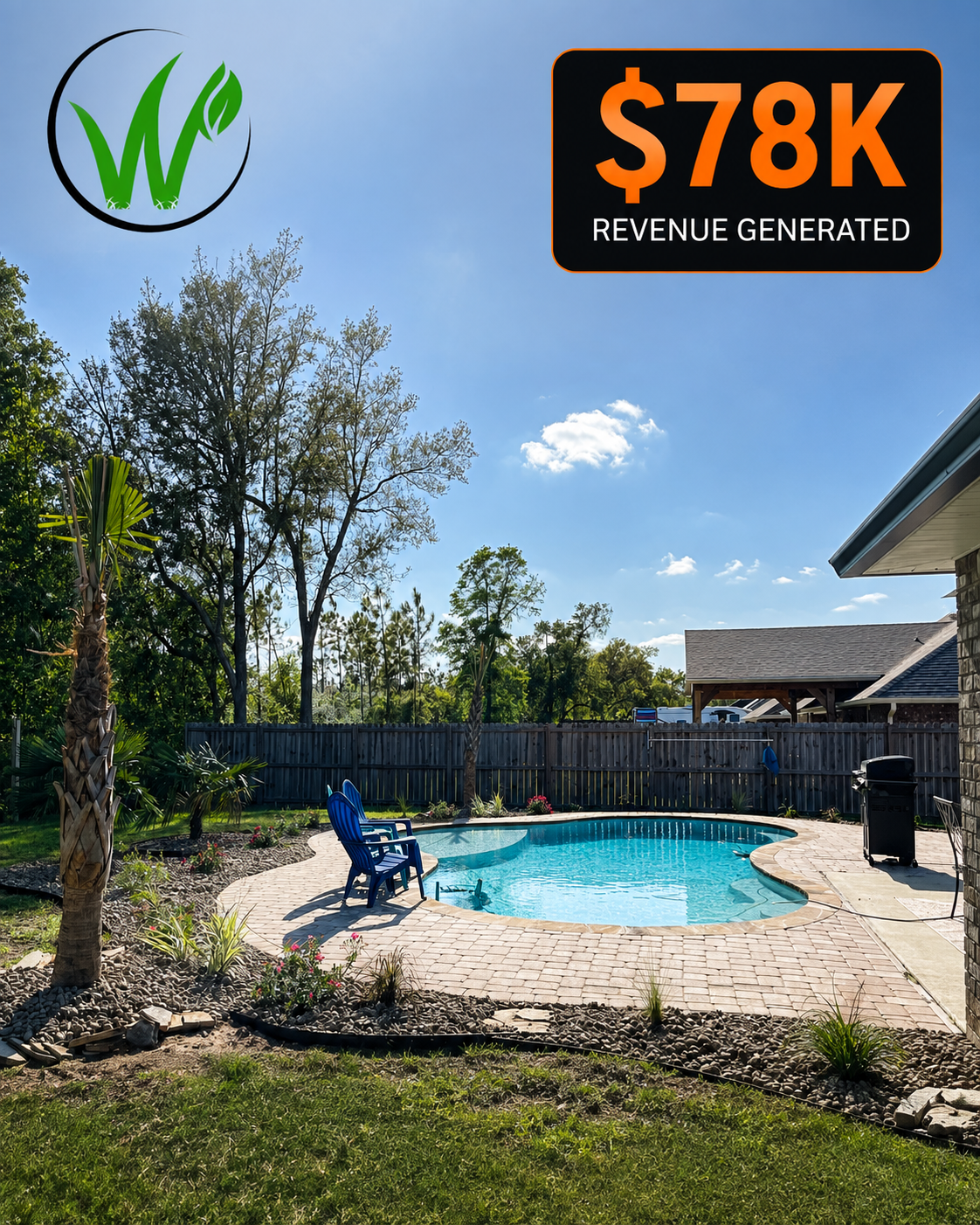 Way's Lawn and Landscape pool patio project with $78K revenue generated