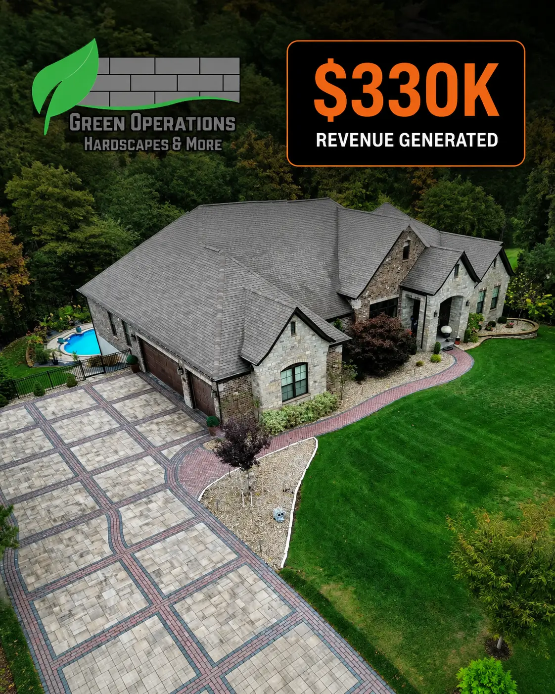 Green Operations paver driveway and hardscape project with $330K revenue generated